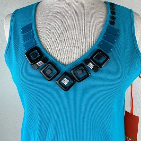 NWT Hearts of Palm Tank Blue Top Size Petite L - Picture 2 of 8